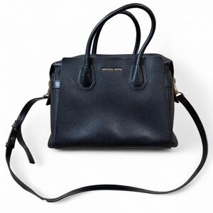 Michael Kors Mercer Belted Leather Satchel Black Top Zip Authentic